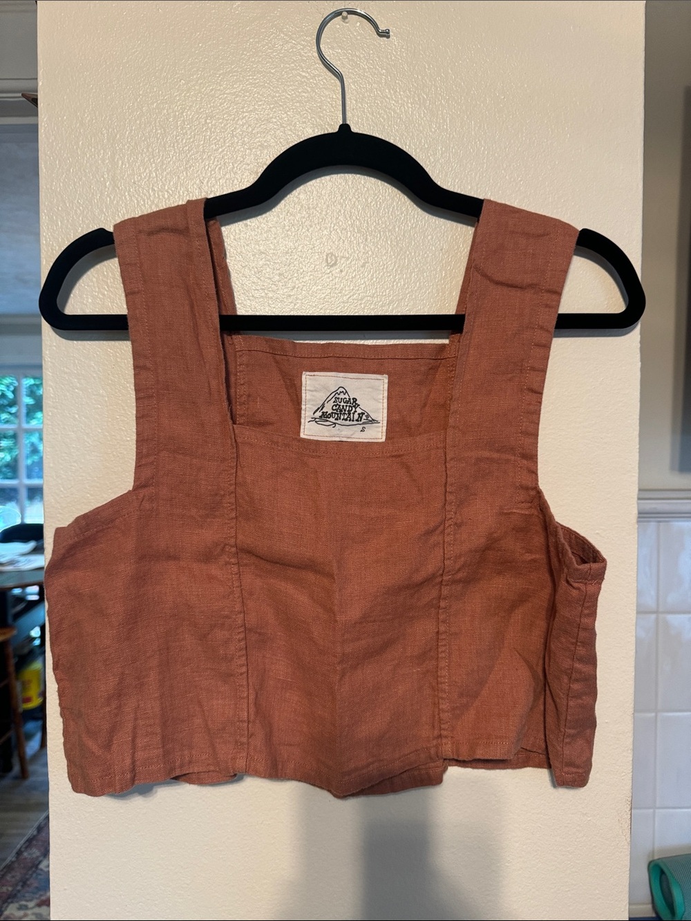 SUGAR CANDY MOUNTAIN Square Neck Crop Linen Tank Top - Rust size Small